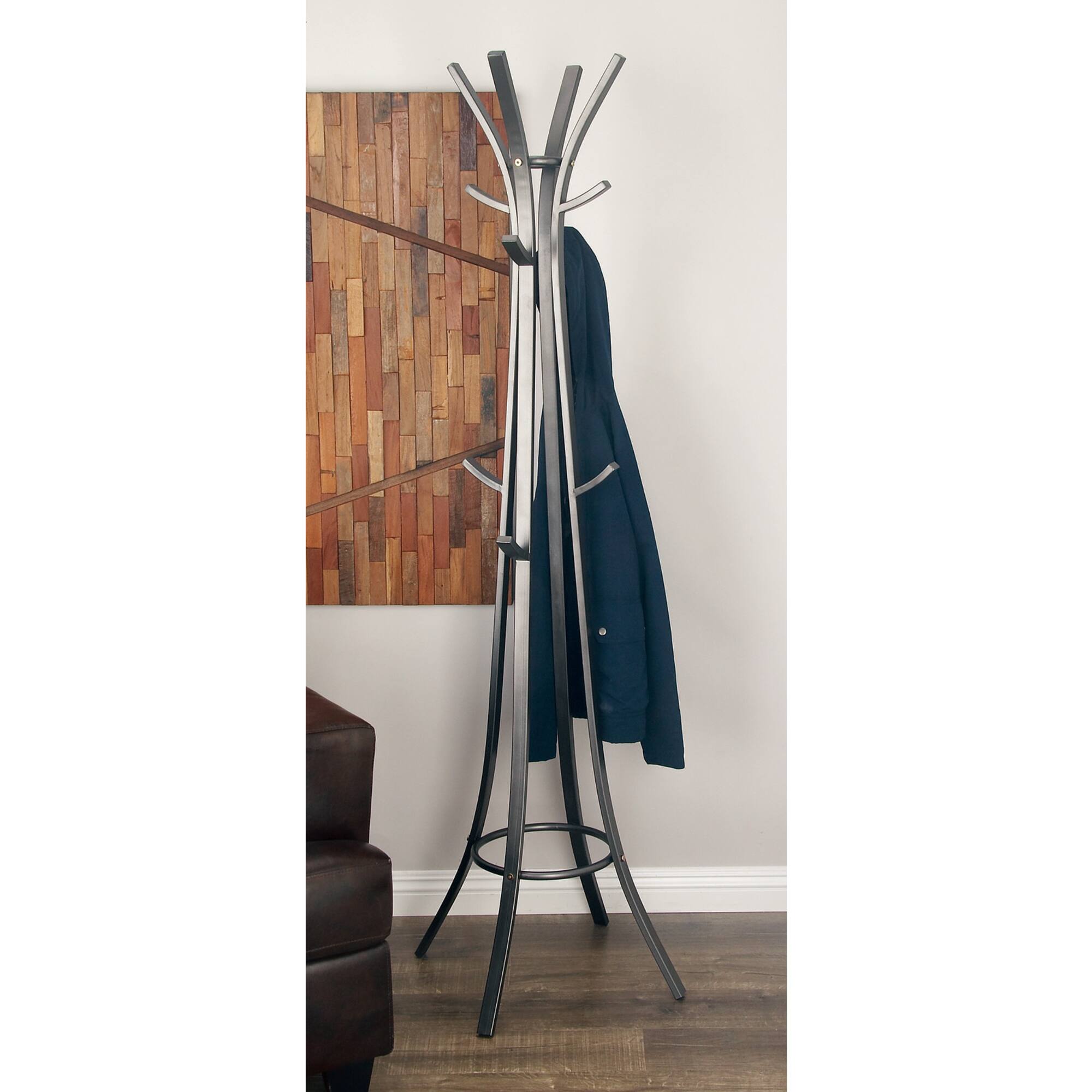 Dark Grey Metal Industrial Coat Rack, 70" x 23" x 23"